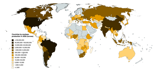 Countries by soybean production in 2020