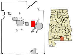 Location of Babbie in Covington County, Alabama.