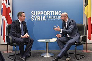 David Cameron meets with Prime Minister Michel, of Belgium at the Syria Conference. (24544822590)