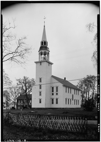 Historic American Buildings Survey (Fed.) Stanley P. Mixon, Photographer May 16, 1940 (B) EXTERIOR, GENERAL VIEW OF EAST (TOWER) END AND NORTH SIDE - Unitarian Church, Brooklyn, HABS CONN,8-BROOK,1-5.tif