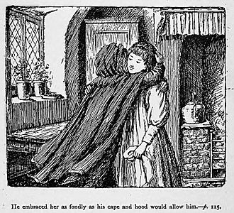 Illustrations by K. M. Skeaping for the Holiday Prize by E. D. Adams-pg-115-He embraced her as fondly as his cape and hood would allow him