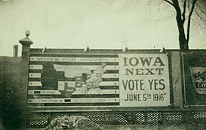 Iowa Women's suffrage billboard June 5, 1916