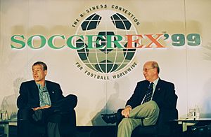 Jürgen Klinsmann and Sir Bobby Charlton at Soccerex 1999