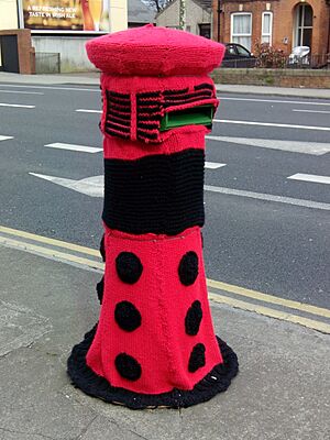 Knitted Dalek pillar box