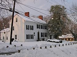 The Madison House in February 2006. It was built around 1800 and originally owned by Caleb Bentley. The house provided refuge for President James Madison, on August 26, 1814, after the British burned Washington, D.C., during the War of 1812.
