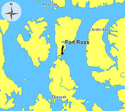 Map indicating Fort Ross, with nearby settlements shown