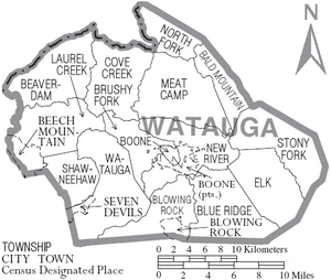 Map of Watauga County North Carolina With Municipal and Township Labels