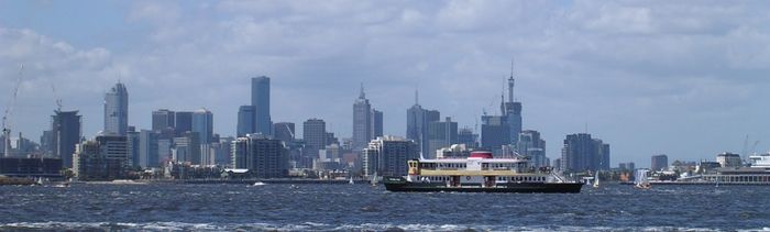 Melbourne skyline panorama from hobsons bay