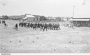 Riflemen returning to town after wikiping the Turks out, Broken Hill, 1915
