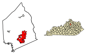 Location of Georgetown in Scott County, Kentucky.