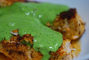 Spanish spice rubbed chicken with parsley mint sauce