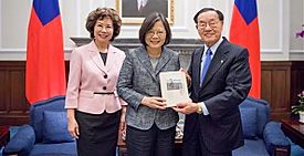 Taiwanese President Tsai Ing-wen meet with Elaine Chao, who was born in Taiwan, and her father James Si-Cheng Chao who lived in Taiwan for about 10 years