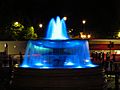 Trafalgar Square fountains illuminated in blue by the birth of George of Cambridge 01