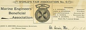 World’s Fair Association No. 6 - Letter from John B. Arntzen, World's Fair Marine Engineers' Beneficial Association, St. Louis, Missouri, to Bud, November 26, 1901 (cropped)