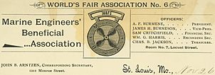 World’s Fair Association No. 6 - Letter from John B. Arntzen, World's Fair Marine Engineers' Beneficial Association, St. Louis, Missouri, to Bud, November 26, 1901 (cropped)