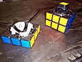 A dismantled modern Rubik's 3x3