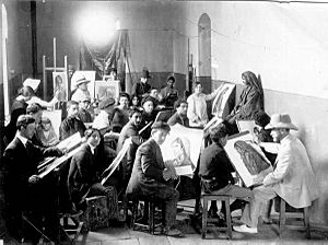 Bezalel drawing class under direction of Abel Pann 1912