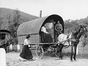 Bundesarchiv Bild 183-J0525-0500-003, Rheinland, Sinti und Roma mit Wohnwagen auf Landstraße