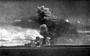 Burning oil refineries at Balikpapan 1945