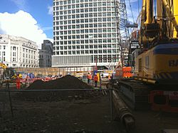 Construction of Crossrail London at Tottenham Court Road station 051