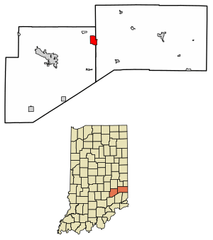 Location of Lake Santee in Decatur County and Franklin County, Indiana.