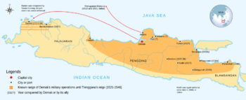 Known range of Demak's military operation until the reign of Sultan Trenggana (1521–1546)