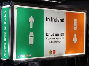 Drive on Left sign, Dublin Airport, August 2019