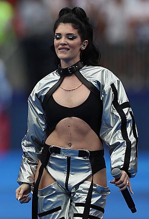 Istrefi performing at the 2018 FIFA World Cup Final in Moscow