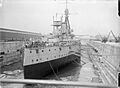 HMS Dreadnought in drydock at Portsmouth 1916 IWM SP 3127