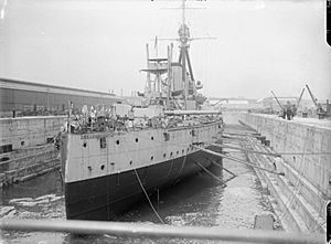 HMS Dreadnought in drydock at Portsmouth 1916 IWM SP 3127