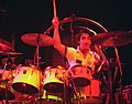Keith Moon behind a drumkit
