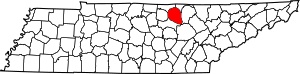 Map of Tennessee highlighting Overton County