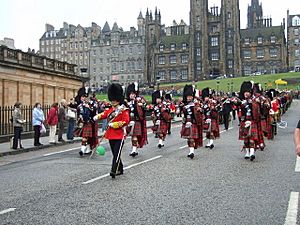 Military pipers marching down the Mound on Armed Forces Day - geograph.org.uk - 1387376