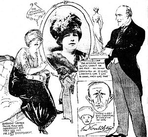 Paul Troubetskoy, Ellen Sundstrom, and Marguerite Martyn in a composite sketch and photo, 1912