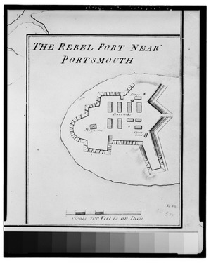 Photographic copy of historic drawing, "The Rebel Fort Near Portsmouth," known as Fort Nelson, anonymous, ca. 1886. (Portsmouth Naval Shipyard Museum, Portsmouth, VA) - HABS VA,65-PORTM,2-29