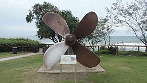 Propeller from the wrecked ship Cherry Venture, saved and displayed at Rainbow Beach, 2016