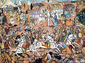 Scène de la bataille de Karbalâ, par Mohammad Modabber, deuxième fondateur de l’école picturale ghahveh-khâneh