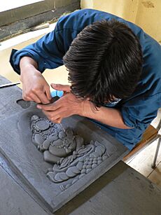 Slate carving, School of Traditional Arts, Thimphu