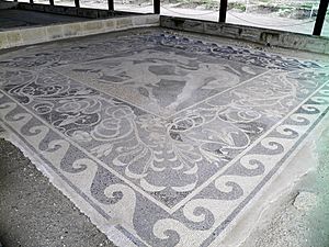 Stag Hunt Mosaic from the House of the Abduction of Helen, (c. 300 BC), Ancient Pella (6913868698)