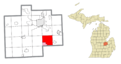 Location within Saginaw County (red) and the administered community of Burt (pink)