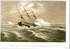 The Alabama in a cyclone in the Gulf Stream on the 16th. October 1862 RMG PU6231