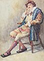 Watercolor of a man in 16th Century dress by Annie E. Anderson Walker