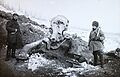 A Berezovka folyó völgye, mamutlelet. Balra a lelet felfedezője, Eugene W. Pfitzenmayer régész. Fortepan 95087