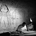 Geneva architect, Jean Jacquet, a Unesco expert, makes an architectural survey of the Great Temple of Rameses II (1290–1223 B.C.).