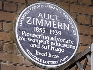 Alice Zimmern Plaque in London