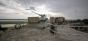 Coalhouse Fort rooftop Bofors gun