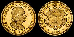 Costa Rica 1897 20 Colones (proof)