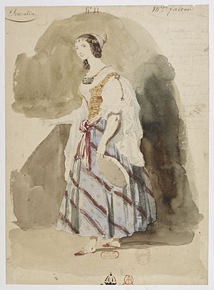 Costume designs by Louis Boulanger for Louise Bertin's La Esmeralda - No. 22. Cornélie Falcon as Esmeralda - Original