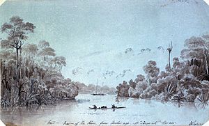 Edward Augustus Inglefield West view of the river from Anchorage off Sarawak Borneo