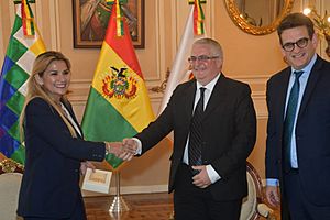 Jeanine Áñez & Shmulik Bass. 4 February 2020, Ministry of the Presidency, Palacio Quemado